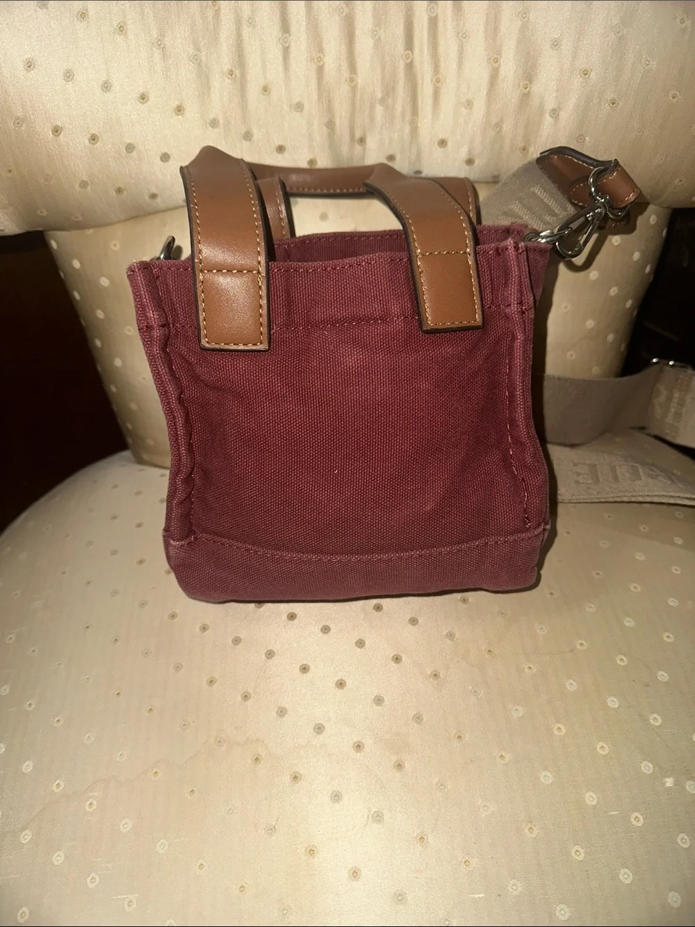 True Religion unisex Burgundy Canvas Messenger Bag with Beige Strap